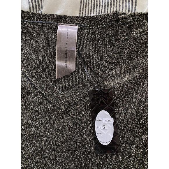 Moon Collection CS2401 Black Gold Shimmer V-neck Hi-Low Sweater Size Small New - Picture 5 of 6